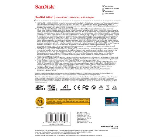 Карта памяти SanDisk Ultra SDSQUAR-016G-GN6MA microSDHC 16GB с адаптером
