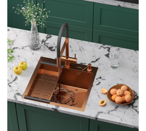 Кухонная мойка Roxen Simple 560220-50BR-GR бронза/текстурная PVD покрытие с коландером и дозатором