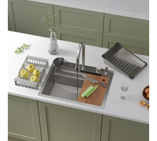 Кухонная мойка Roxen Stage Plus 560250-60-S многофункциональная 8 в 1 60*48/текстурный сатин