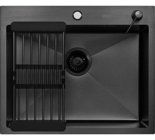 Кухонная мойка ARFEKA ECO AR мойка 600*500, коландер, дозатор BLACK DECOR VOLCANIC ROCK