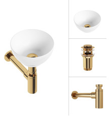 Умывальник Lauter 21601E + клапан 21190G + сифон 21635G золото