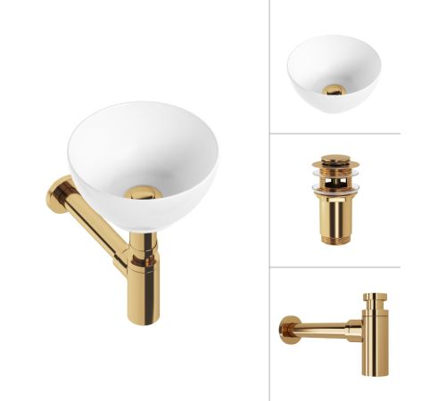 Умывальник Lauter 21601E + клапан 21190G + сифон 21635G золото