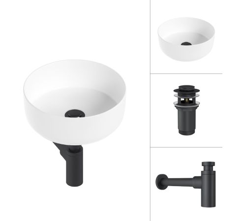 Умывальник Lauter 21499-31 + клапан 21190B + сифон 21635B черный матовый
