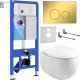 Унитаз подвесной Roxen Egg в комплекте с инсталляцией StounFix Dual Fresh 6 в 1 968031 кнопка: золото глянцевое