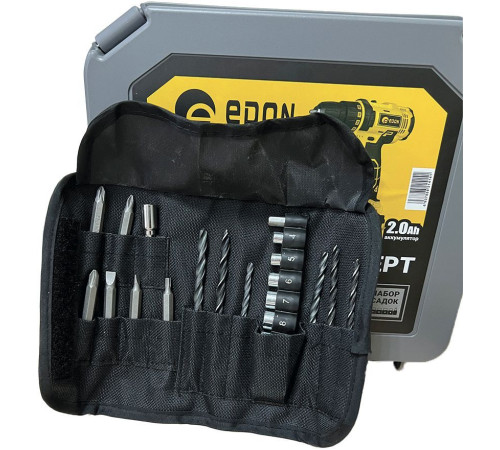 Дрель-шуруповерт Edon AD-18E с 2-мя АКБ, кейс, набор оснастки