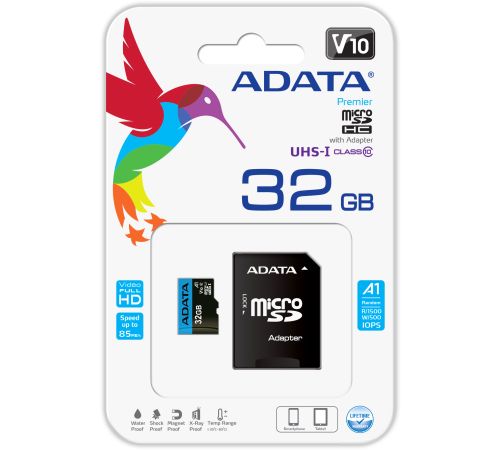 Карта памяти A-Data Premier AUSDH32GUICL10A1-RA1 microSDHC 32GB с адаптером