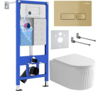 Унитаз подвесной Roxen Royal Matt в комплекте с инсталляцией StounFix Dual Fresh 6 в 1 968227 кнопка: брашированное золото