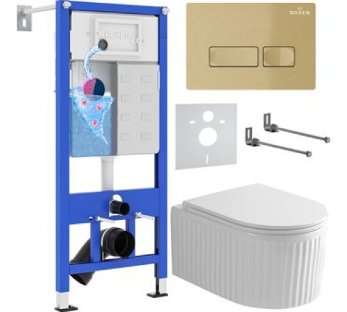 Унитаз подвесной Roxen Royal Matt в комплекте с инсталляцией StounFix Dual Fresh 6 в 1 968227 кнопка: брашированное золото