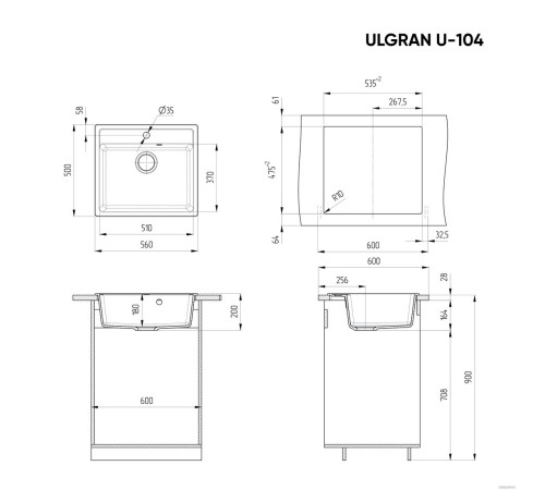 Кухонная мойка Ulgran U-104 ультра-черный