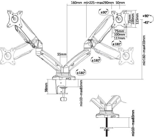 Кронштейн для монитора Ultramounts UM705 черный