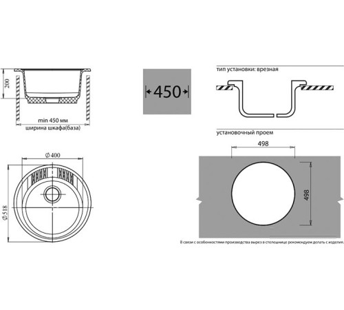 Кухонная мойка GranFest GF-R520 белый