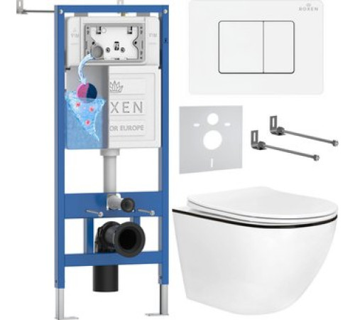 Унитаз подвесной Roxen Antares Black в комплекте с инсталляцией StounFix Dual Fresh 6 в 1 868551 кнопка: белый глянцевая
