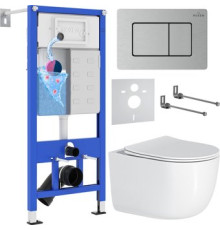 Унитаз подвесной Roxen Vortex в комплекте с инсталляцией StounFix Dual Fresh 6 в 1 968489 кнопка: сатин