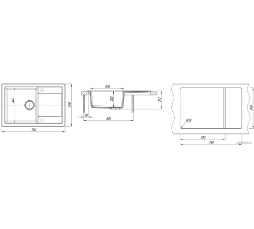 Кухонная мойка Dr. Gans Техно 76 25.030.D0760.401 белый