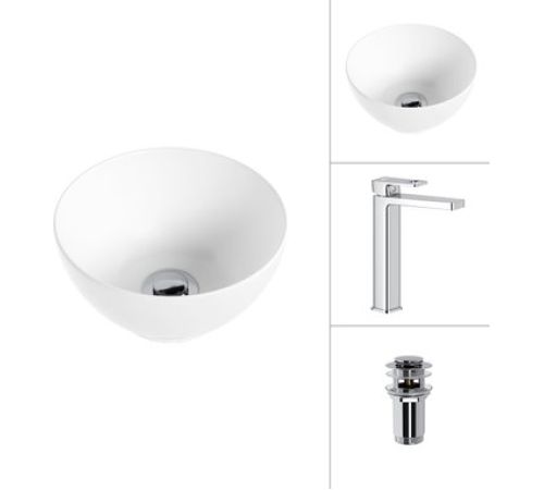 Умывальник Lauter 21601E + Cascade 21СК0655C с донным клапаном 21190CH хром