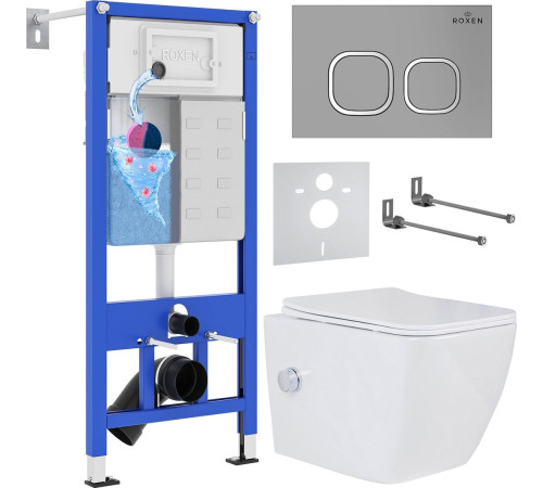 Унитаз подвесной Roxen Cube Bidet One Rimless 6 в 1 StounFix Dual Fresh 569118 кнопка: матовая