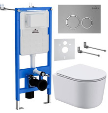 Унитаз подвесной Roxen Simple Compact в комплекте с инсталляцией StounFix Dual Fresh 6 в 1 915792 кнопка: хром матовый