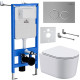 Унитаз подвесной Roxen Simple Compact в комплекте с инсталляцией StounFix Dual Fresh 6 в 1 915792 кнопка: хром матовый
