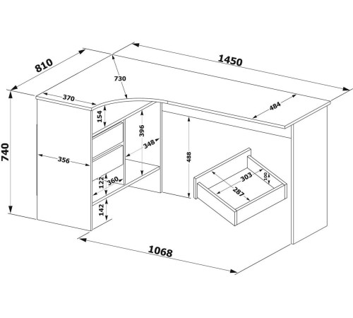 Стол Сокол СПМ-25 левый, дуб сонома