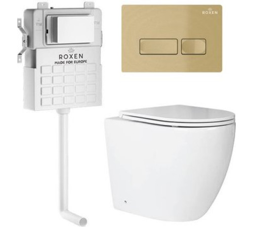 Унитаз приставной Roxen Antares в комплекте с инсталляцией Attach 5 в 1 967102 кнопка: брашированное золото
