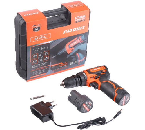Дрель-шуруповерт Patriot BR 369Li 180201369 с 2-мя АКБ, кейс
