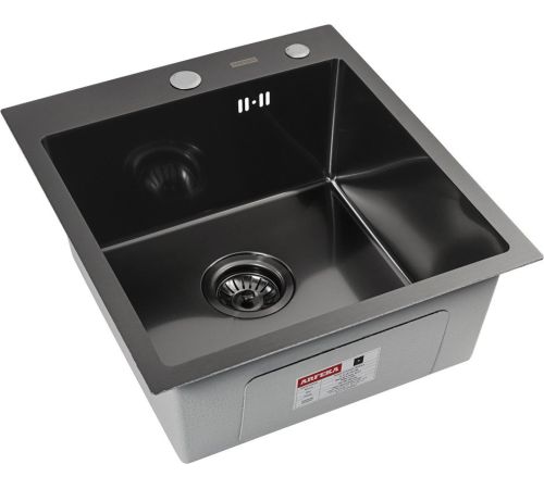Кухонная мойка ARFEKA Eco AR мойка 450*500, коландер, дозатор BLACK DECOR MILLET GRAINS