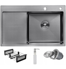 Кухонная мойка AKS Прямоугольная 78x49 правая графит