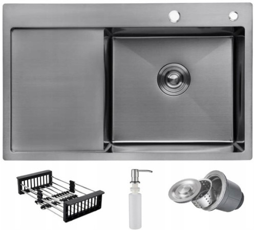 Кухонная мойка AKS Прямоугольная 78x49 правая графит