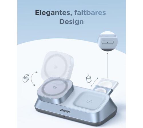 Беспроводное зарядное Ugreen MagFlow 3-in-1 W711 55677 голубой