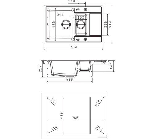 Кухонная мойка Florentina Липси-780К бежевый