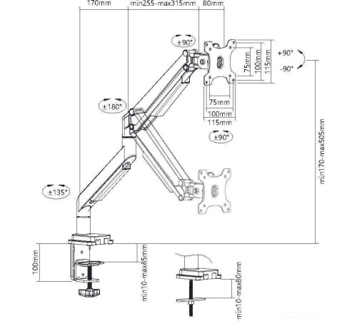 Кронштейн для монитора Ultramounts UM708 серебристый