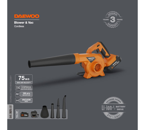 Ручная воздуходувка Daewoo Power DABL 2821Li Set с 1-им АКБ