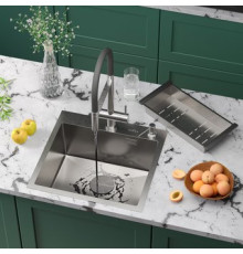 Кухонная мойка Roxen Simple 560220-50-V сатин/текстурная с коландером и дозатором