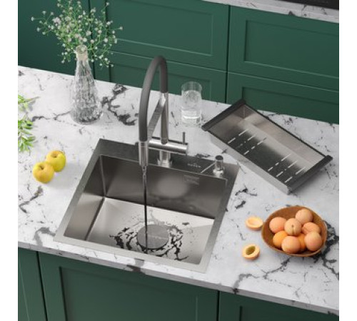 Кухонная мойка Roxen Simple 560220-50-V сатин/текстурная с коландером и дозатором