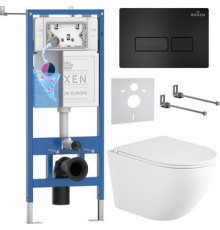 Унитаз подвесной Roxen Antares Tornado Long в комплекте с инсталляцией StounFix Dual Fresh 6 в 1 868413 кнопка: черный матовая