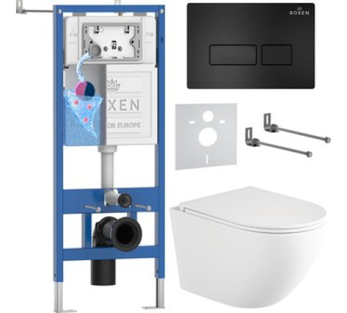 Унитаз подвесной Roxen Antares Tornado Long в комплекте с инсталляцией StounFix Dual Fresh 6 в 1 868413 кнопка: черный матовая