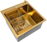 Кухонная мойка Basic CL DS Decor 45x50 золото, коландер, дозатор