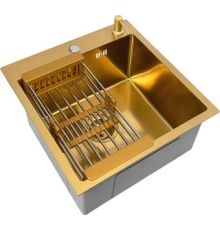 Кухонная мойка Basic CL DS Decor 45x50 золото, коландер, дозатор