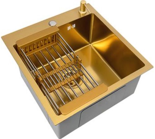 Кухонная мойка Basic CL DS Decor 45x50 золото, коландер, дозатор