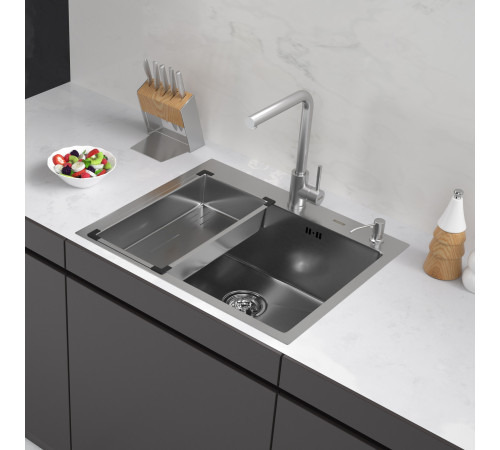 Кухонная мойка ARFEKA Eco AR мойка 600*500, коландер G, дозатор Satin Decor Volcanic