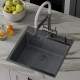 Кухонная мойка Roxen Snake 560220-45-BS PVD графит/текстурная поверхность с ролл-матом и дозатором