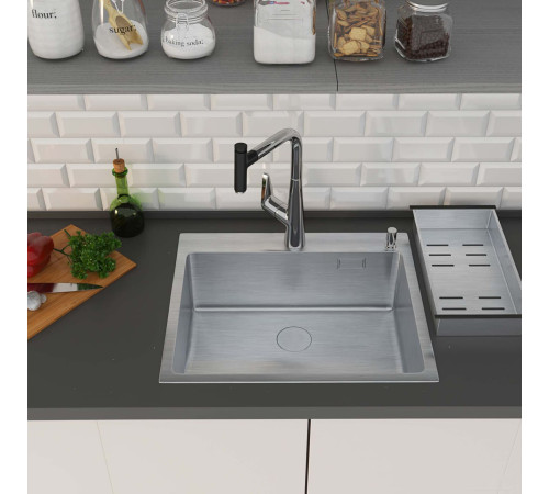 Кухонная мойка Roxen Simple 560220-55 сатин с коландером и дозатором