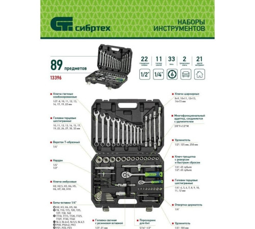 Универсальный набор инструментов СибрТех 13396 89 предметов