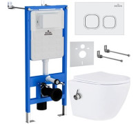 Унитаз подвесной Roxen Antares Bidet в комплекте с инсталляцией StounFix Dual Fresh 6 в 1 934445 кнопка: белый глянец