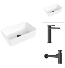 Умывальник Lauter 21674A + Cascade 21СК0655BS с сифоном 21635B черный матовый