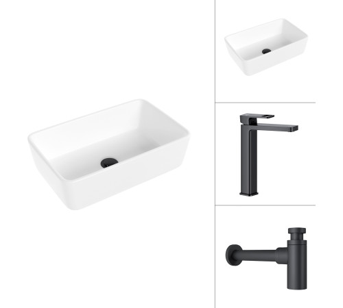 Умывальник Lauter 21674A + Cascade 21СК0655BS с сифоном 21635B черный матовый