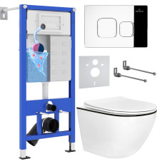 Унитаз подвесной Roxen Antares Black в комплекте с инсталляцией StounFix Dual Fresh 6 в 1 964686 кнопка: хром глянец