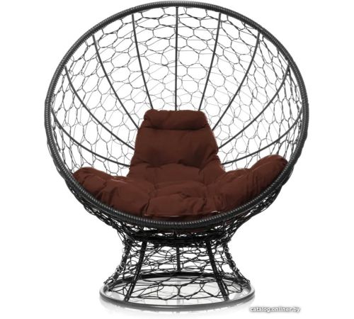 Кресло M-Group Кокос на подставке 11590405 черный ротанг/коричневая подушка