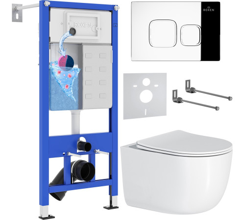 Унитаз подвесной Roxen Vortex Tornado в комплекте с инсталляцией StounFix Dual Fresh 6 в 1 964469 кнопка: хром глянец