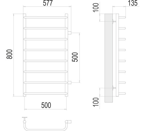 Полотенцесушитель TERMINUS Стандарт П8 500x800 боковое подключение 500, RAL 9005